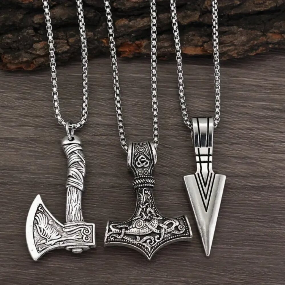 Viking Thor Celtic Hammer Axe Arrowhead Necklace Set 3 piece NWT